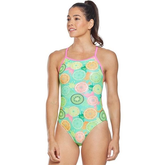 NWT The Finals Funnies Coolada Foil Metallic Fruit Flutterback Swimsuit - Sz 28 - Picture 1 of 5